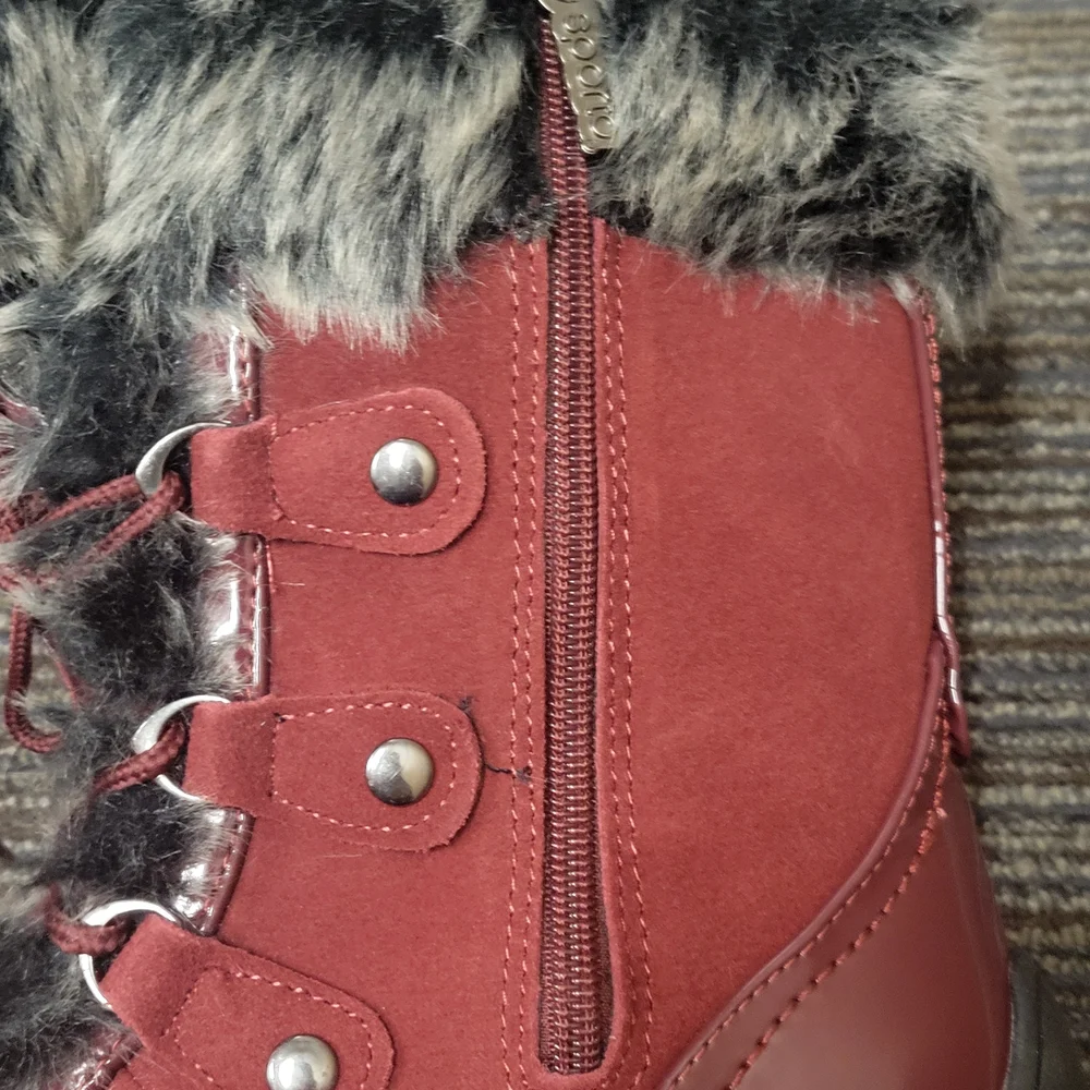 Sporto Minor Burgundy Wine Leather Suede Lace-up Winter Snow Boots Womens Size 7